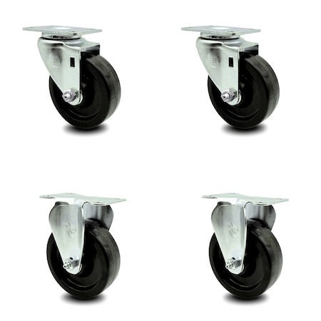Service Caster 4 Inch Phenolic Wheel Swivel Top Plate Caster Set with 2 Rigid SCC-20S414-PHR-2-R-2